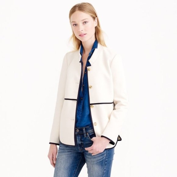 J. Crew Jackets & Blazers - J. Crew Tipped Twill Jacket Cream and Navy Size 2